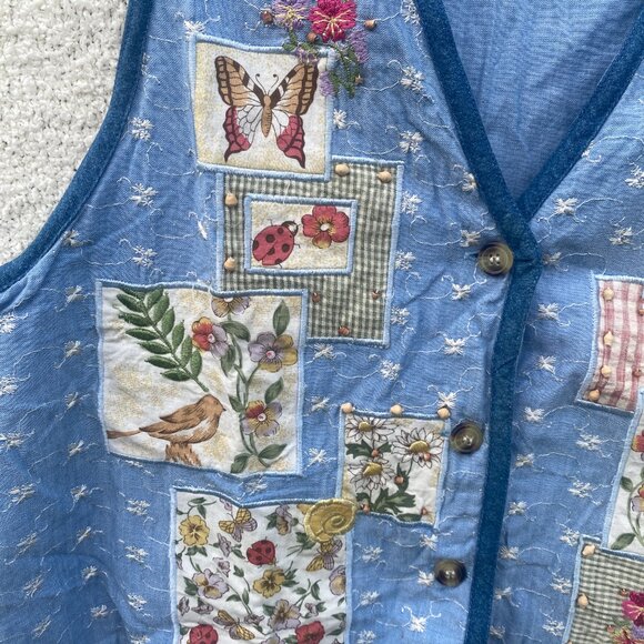 Cottagecore Grandma Denim Embroidered Vest - Picture 3 of 7